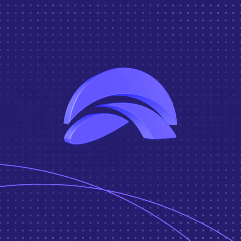 Abstract blue curved shapes on a dark blue dotted background with intersecting lines.