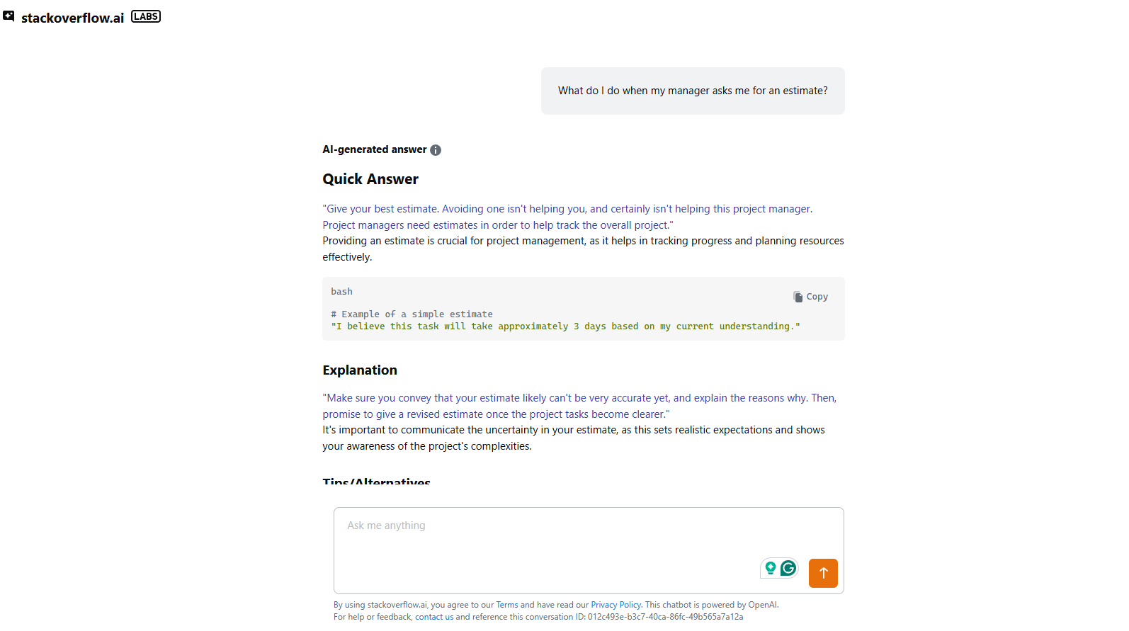 stackoverflow.ai - What do I do when my manager asks me for an estimate?